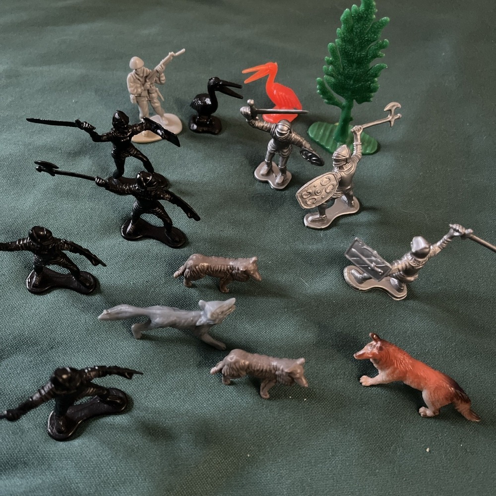 Lot Of 14 Black and Silver Medieval 2 Inch Knights Wolves Figure Lot